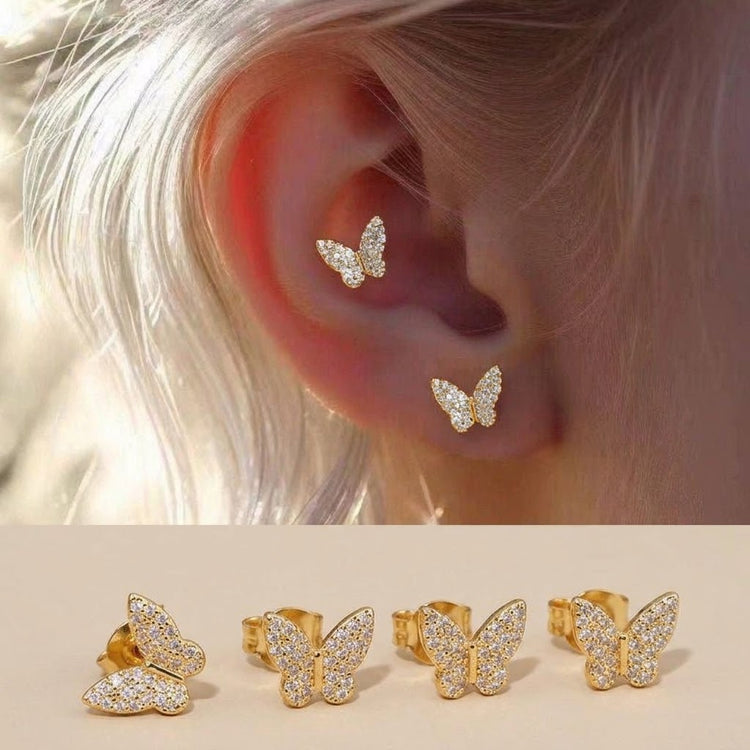 Gold Pave Butterfly Zircon Stone Stainless Steel Gold Plated Piercing