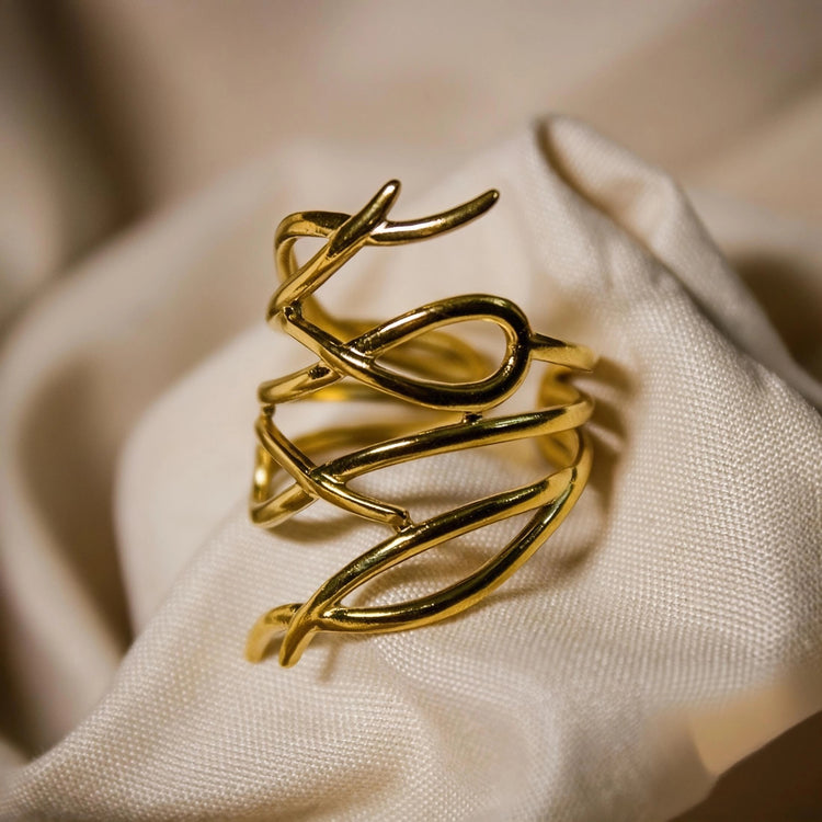 Abstract Loop Stainless Steel Gold Plated Ring