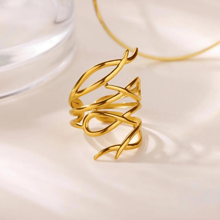 Abstract Loop Stainless Steel Gold Plated Ring