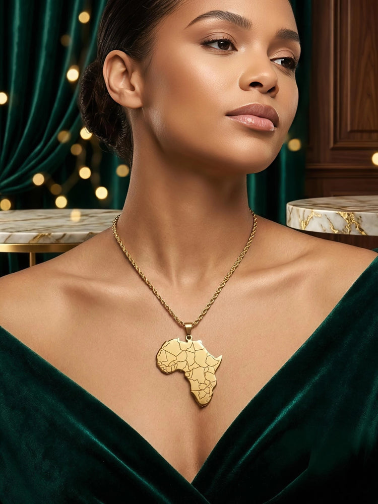 Africa Map Stainless Steel Gold Plated Necklace