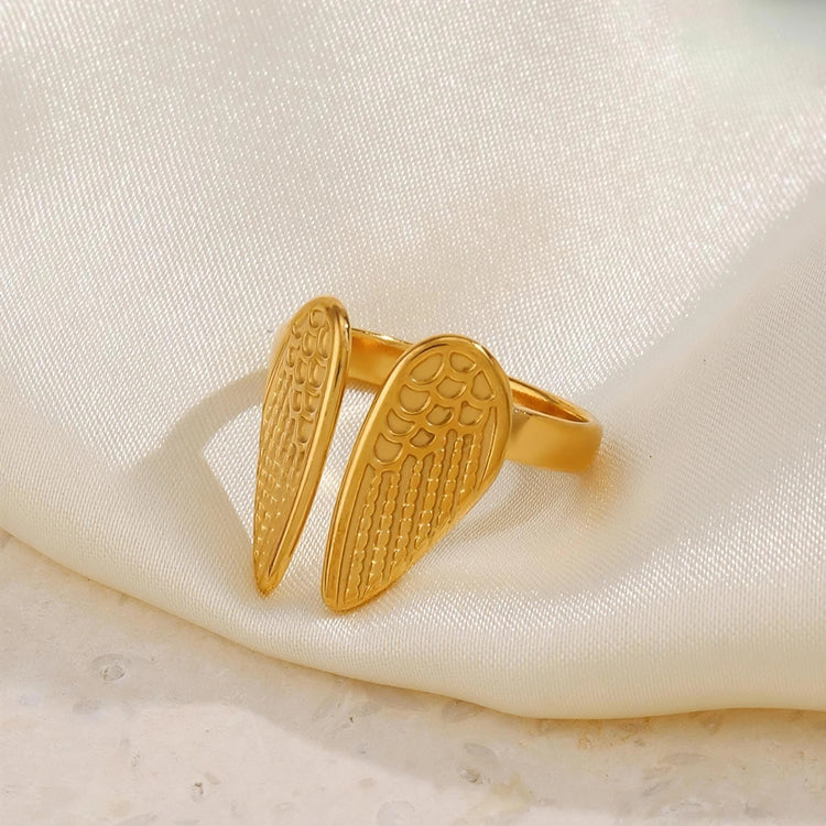 Angel Wings Stainless Steel Gold Plated Free Size Ring