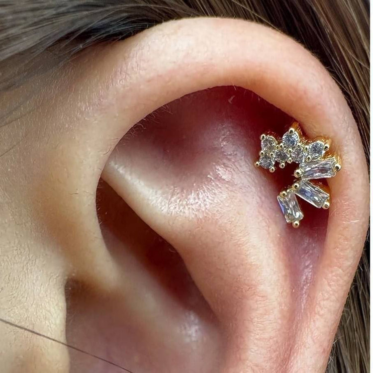 Gold Baguette Cluster Zircon Stone Stainless Steel Gold Plated Piercing