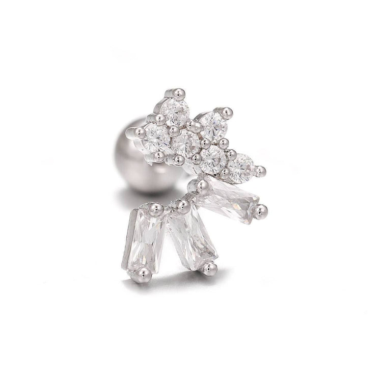 Silver Baguette Cluster Zircon Stone Stainless Steel Piercing