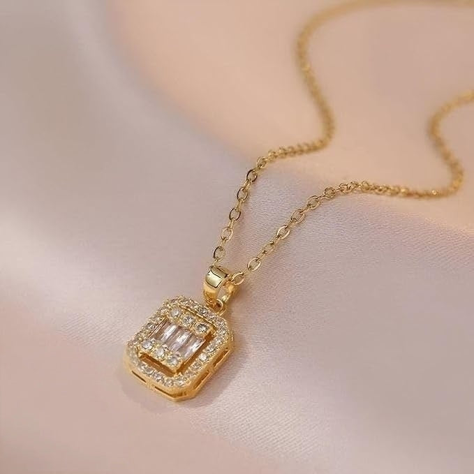 Baguette Halo Stainless Steel Necklace