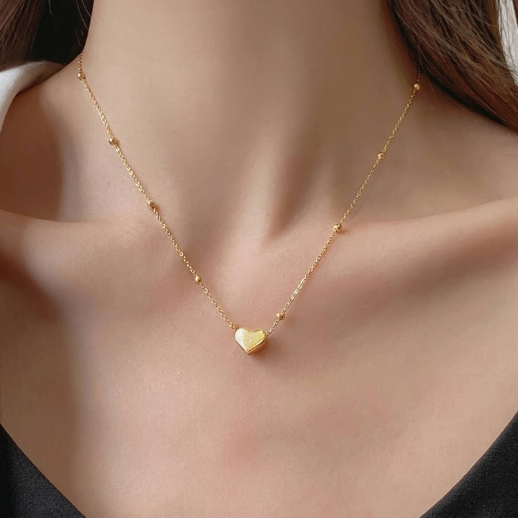 Beaded Heart Stainless Steel Gold Plated Necklace