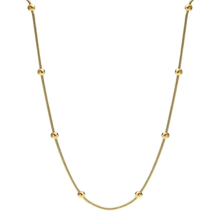 Beaded Snake Chain Stainless Steel Gold Plated Necklace