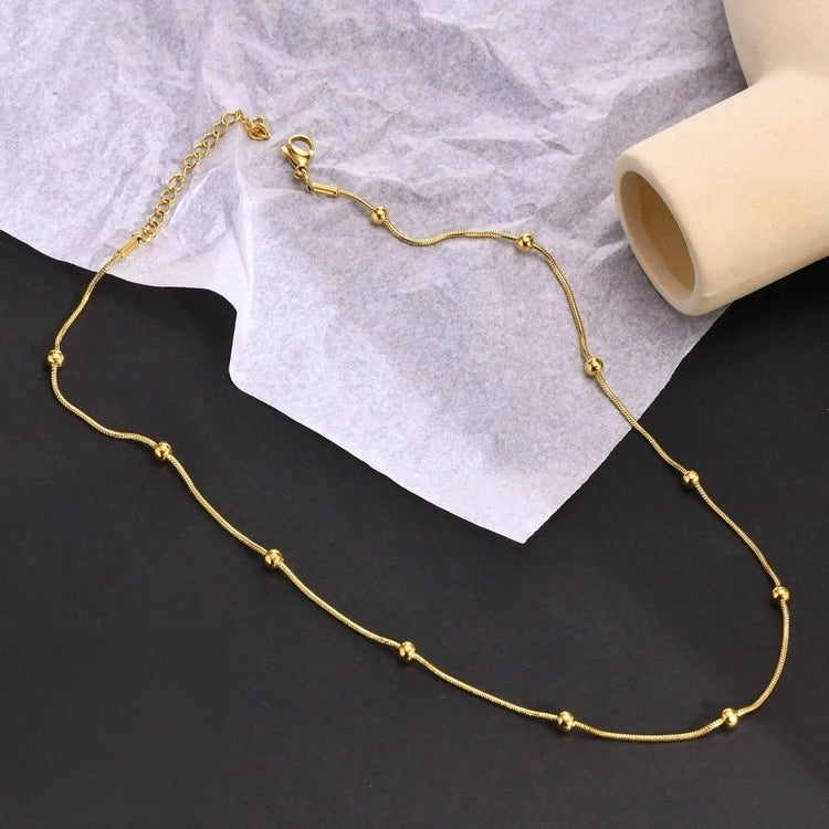 Beaded Snake Chain Stainless Steel Gold Plated Necklace
