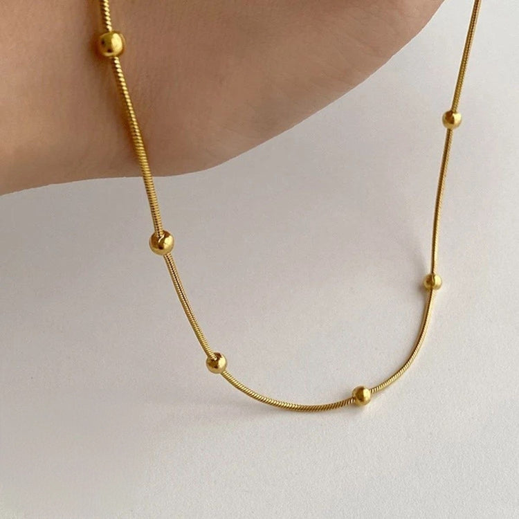 Beaded Snake Chain Stainless Steel Gold Plated Necklace