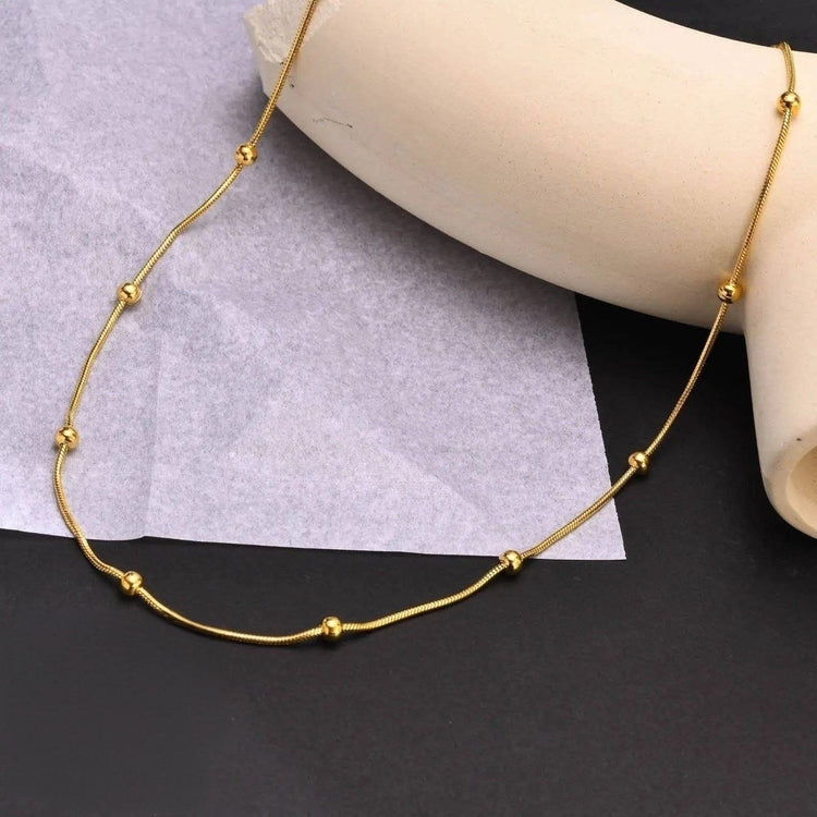 Beaded Snake Chain Stainless Steel Gold Plated Necklace
