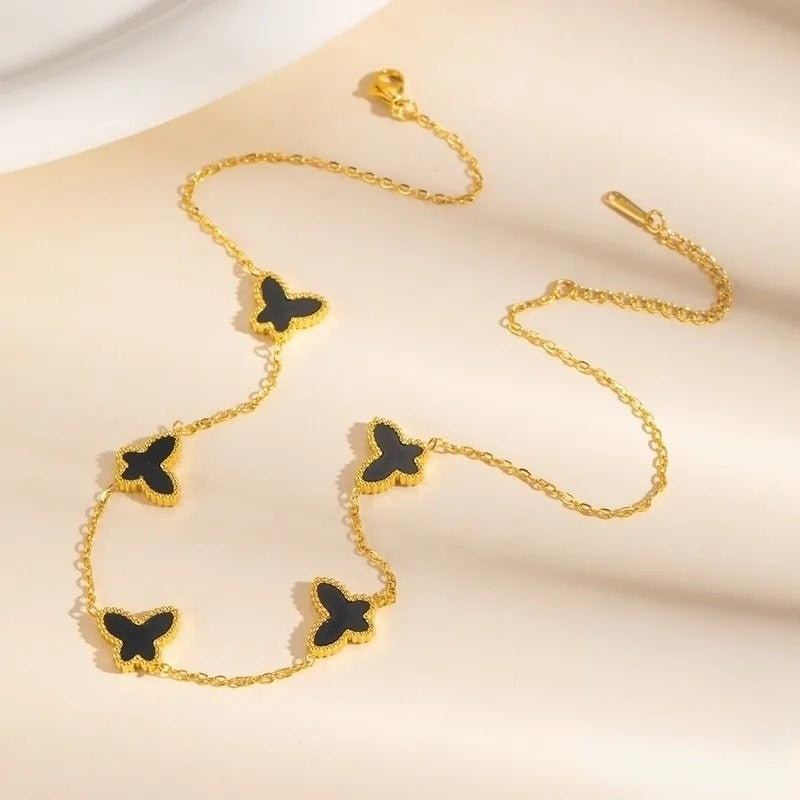 Black Butterfly Stainless Steel Gold Plated Necklace