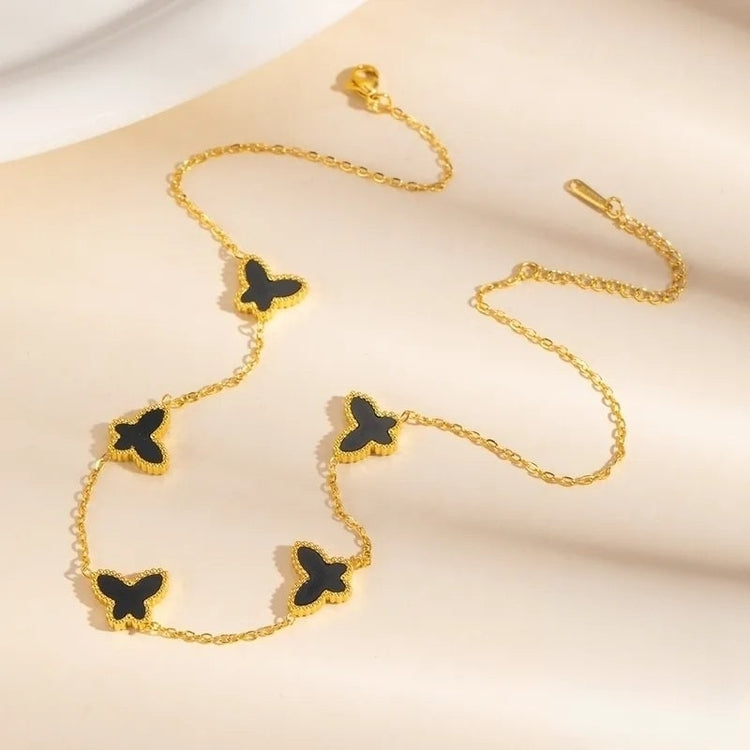 Black Butterfly Stainless Steel Gold Plated Necklace