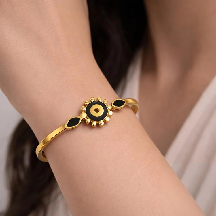 Black Evil Eye Stainless Steel Bangle