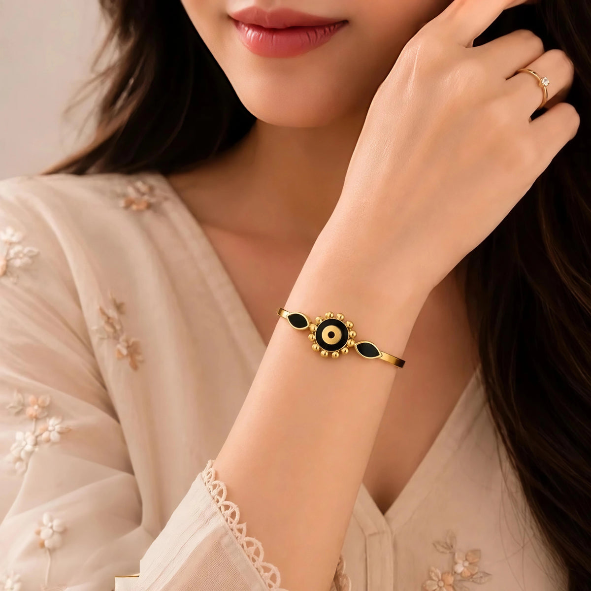 Black Evil Eye Stainless Steel Bangle