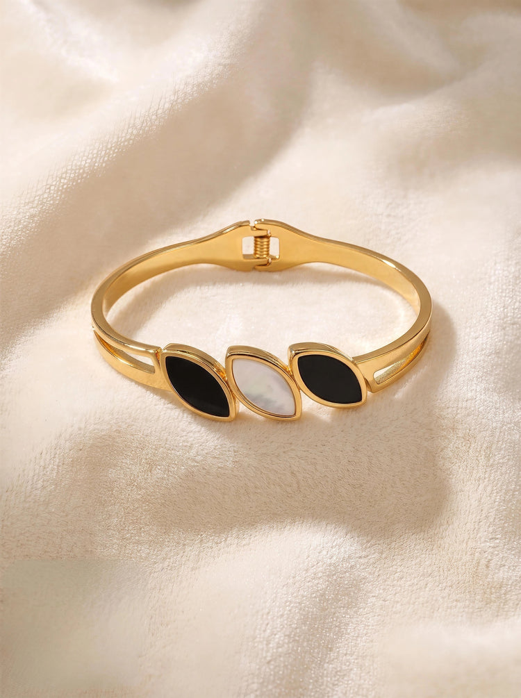 Black & Pearl Marquise Stainless Steel Bangle