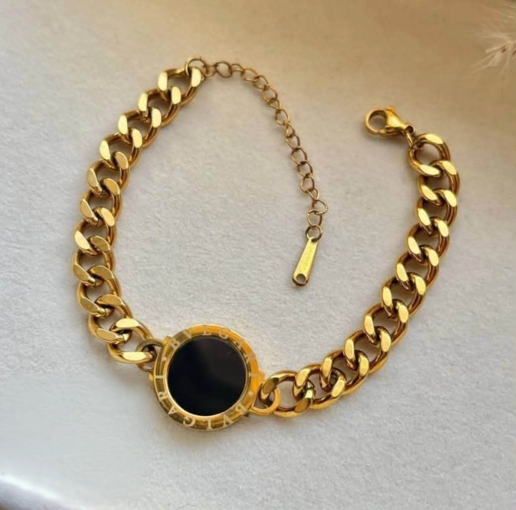 Black Round Medallion Stainless Steel Bracelet