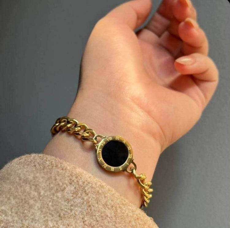 Black Round Medallion Stainless Steel Bracelet