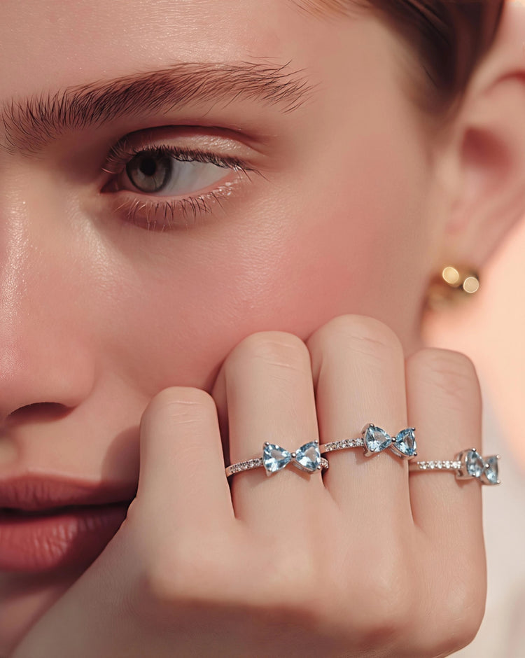 Light Blue Bow Zircon Stone Stainless Steel Ring
