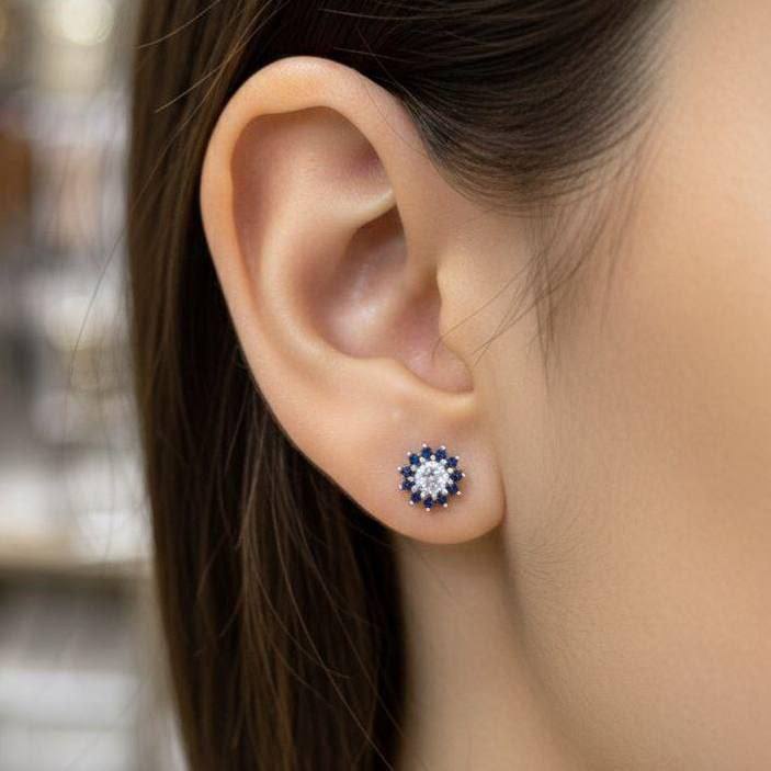 Silver Blue Halo Zircon Stone Stainless Steel Piercing