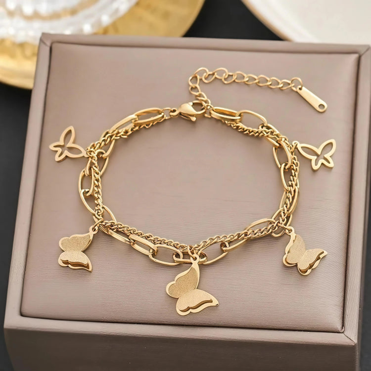 Butterfly Charm Stainless Steel Bracelet