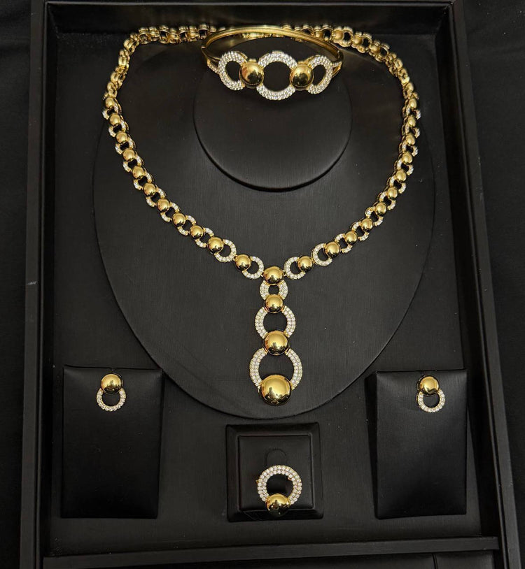 Gold Circle and Ball Zircon Stone Stainless Steel Gold Plated Jewellery Set