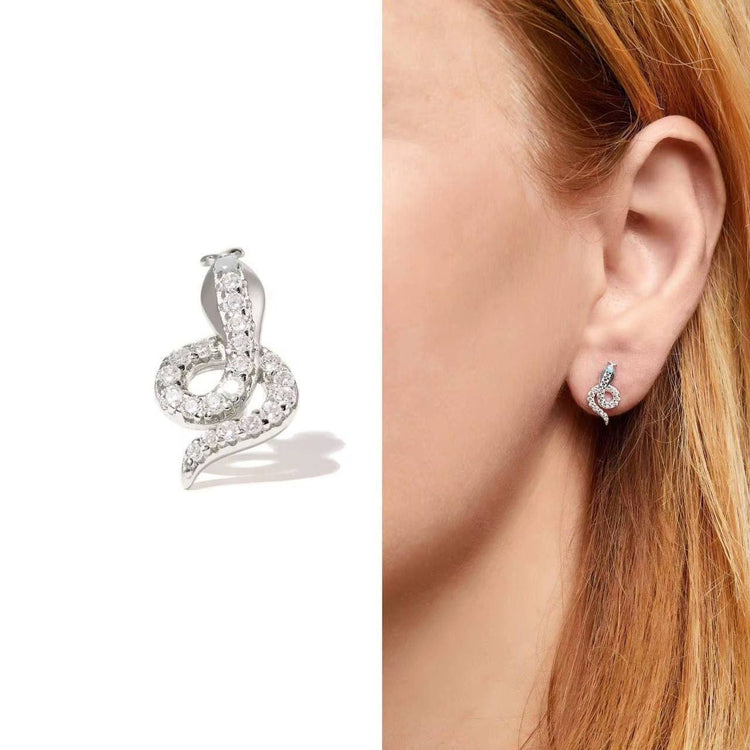 Silver Coiled Snake Zircon Stone Stainless Steel Piercing