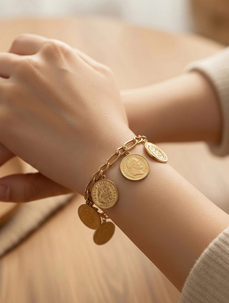 Coin Charm Stainless Steel Bracelet