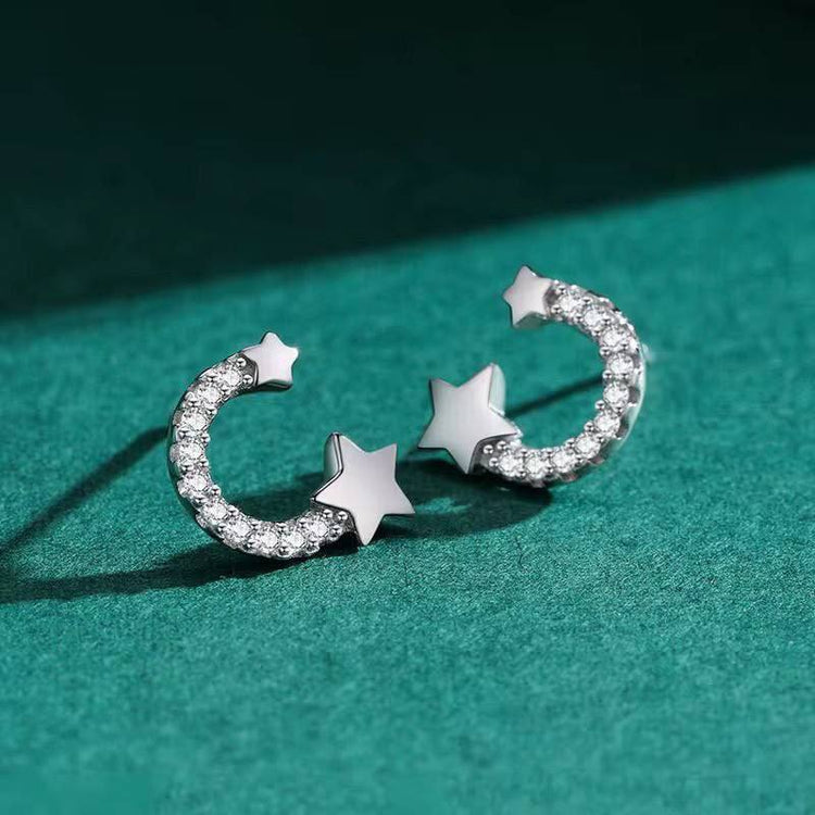 Silver Crescent Star Zircon Stone Stainless Steel Piercing