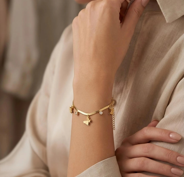 Dangling Butterfly Stainless Steel Bracelet