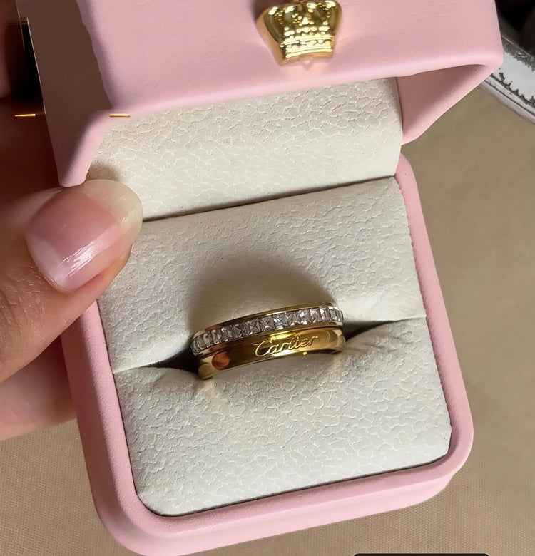 Cartier Twins Zircon Stone Stainless Steel Gold Plated Ring