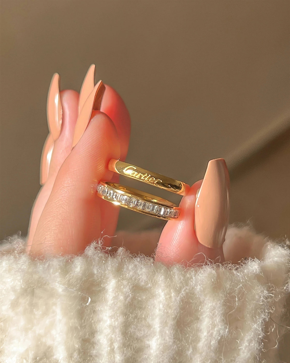 Cartier Twins Zircon Stone Stainless Steel Gold Plated Ring