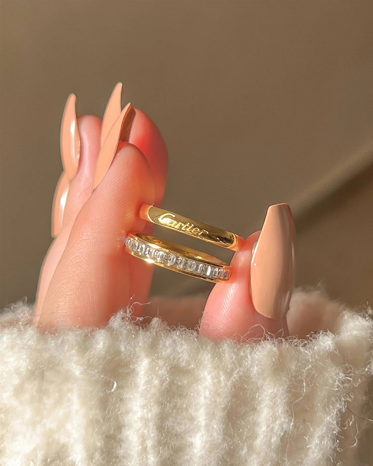 Cartier Twins Zircon Stone Stainless Steel Gold Plated Ring