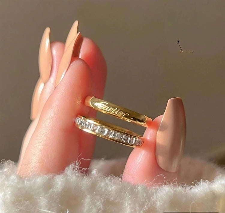 Cartier Twins Zircon Stone Stainless Steel Gold Plated Ring