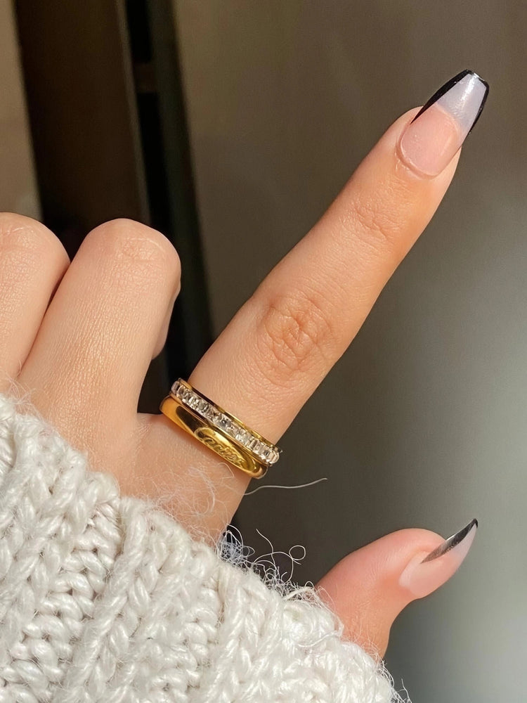 Cartier Twins Zircon Stone Stainless Steel Gold Plated Ring
