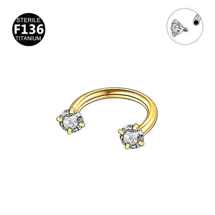 Gold Double Solitaire Zircon Stone Stainless Steel Gold Plated Piercing