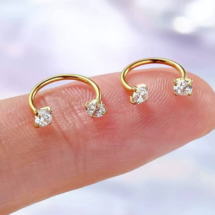 Gold Double Solitaire Zircon Stone Stainless Steel Gold Plated Piercing