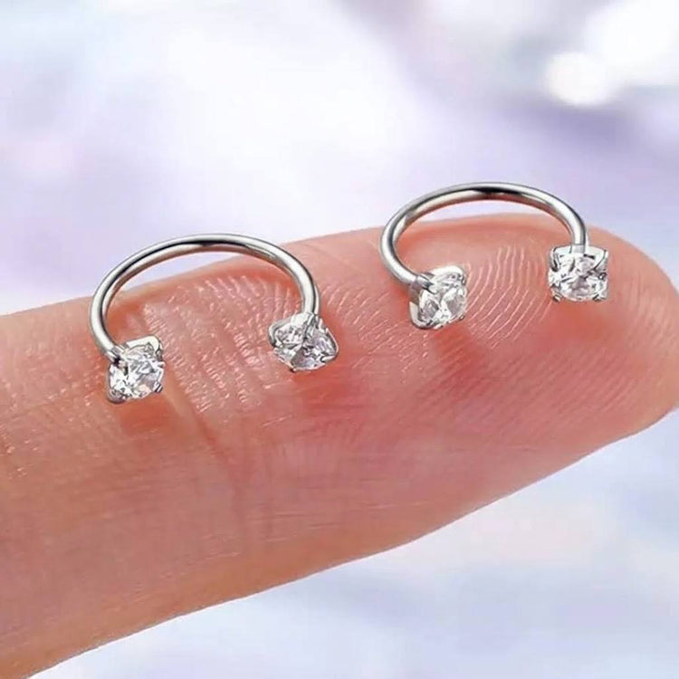 Silver Double Solitaire Zircon Stone Stainless Steel Piercing
