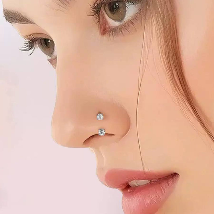 Silver Double Solitaire Zircon Stone Stainless Steel Piercing