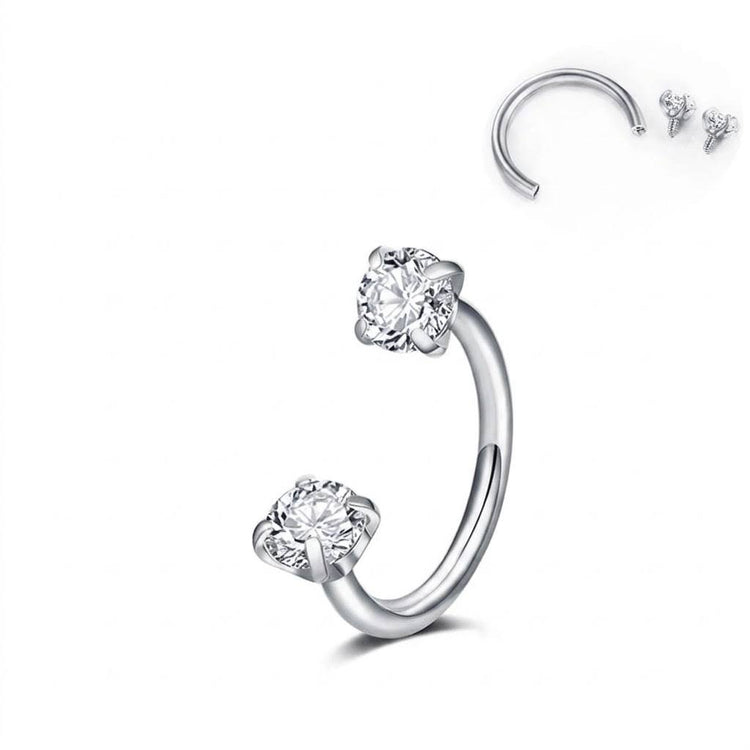 Silver Double Solitaire Zircon Stone Stainless Steel Piercing