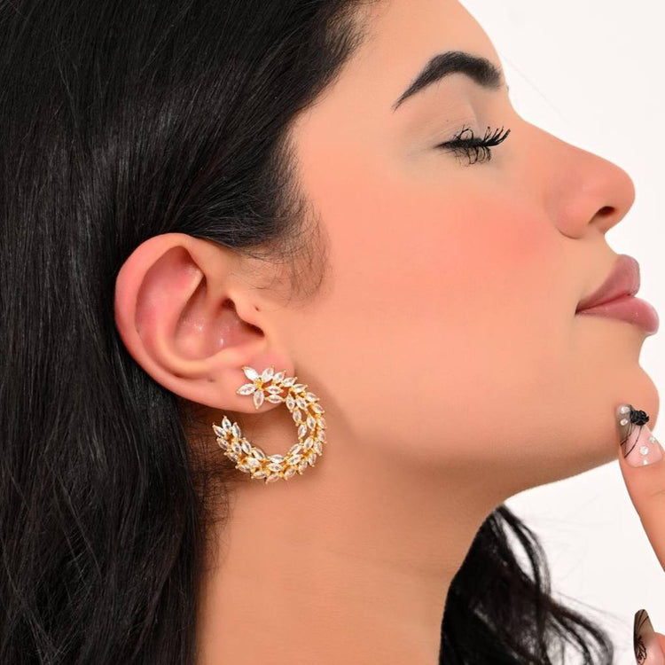 Gold Floral Wreath Zircon Stone Stainless Steel Gold Plated Earrings