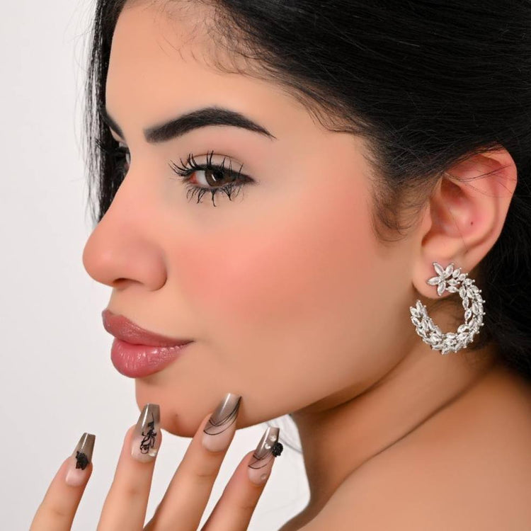 Silver Floral Wreath Zircon Stone Stainless Steel Earrings