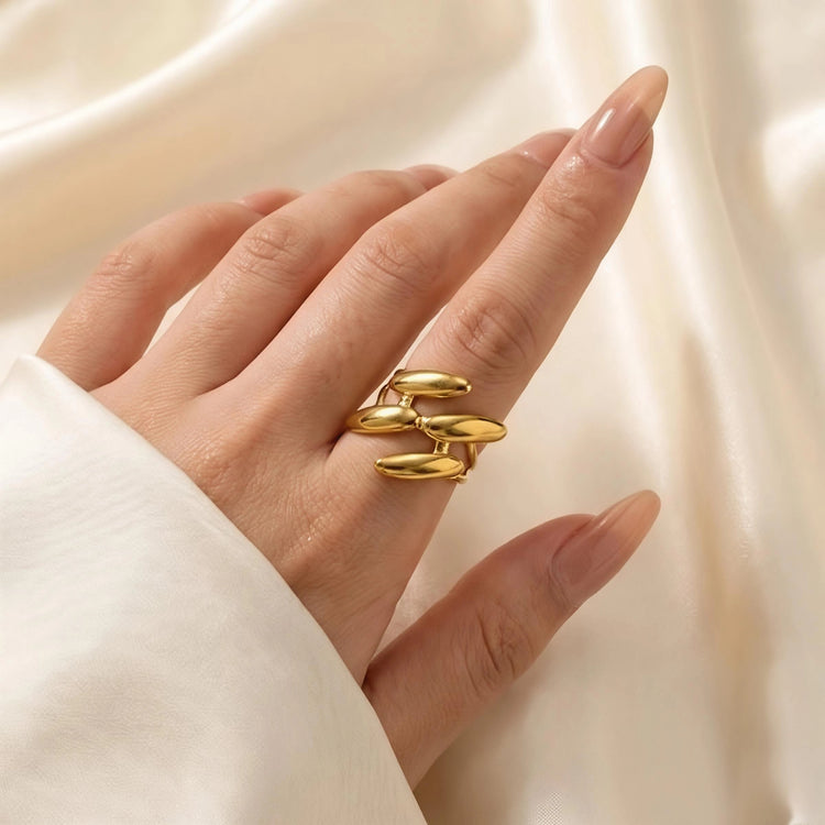 Four Petal Stainless Steel Gold Plated Free Size Ring