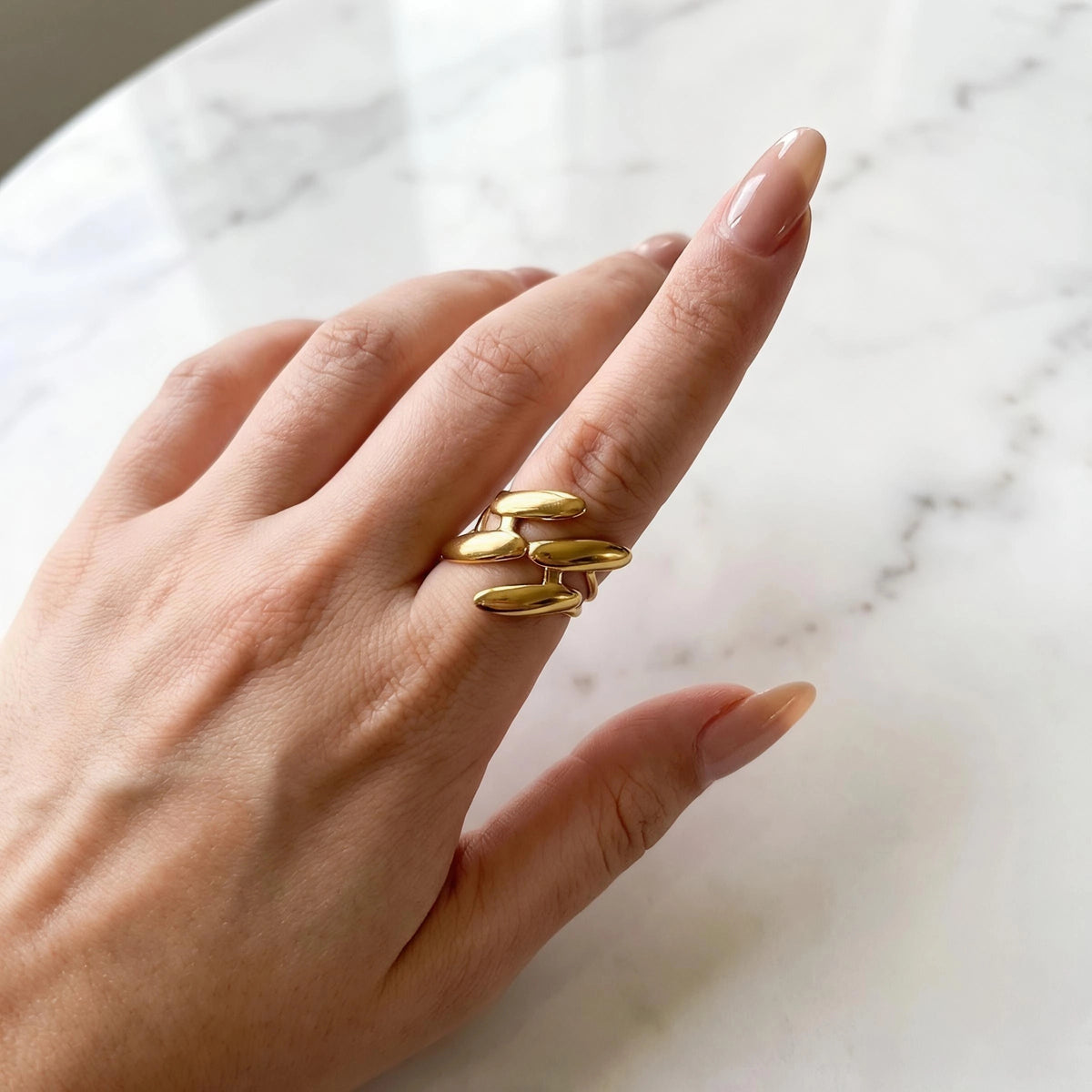 Four Petal Stainless Steel Gold Plated Free Size Ring