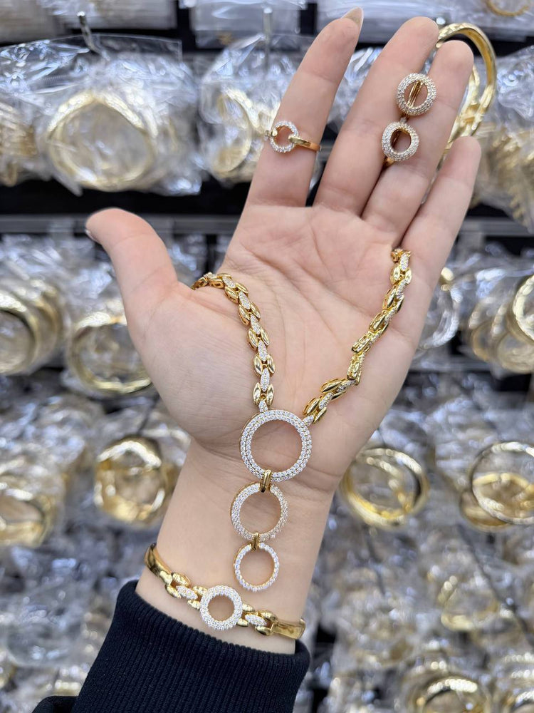 Gold Graduated Circles Zircon Stone Stainless Steel Gold Plated Jewellery Set