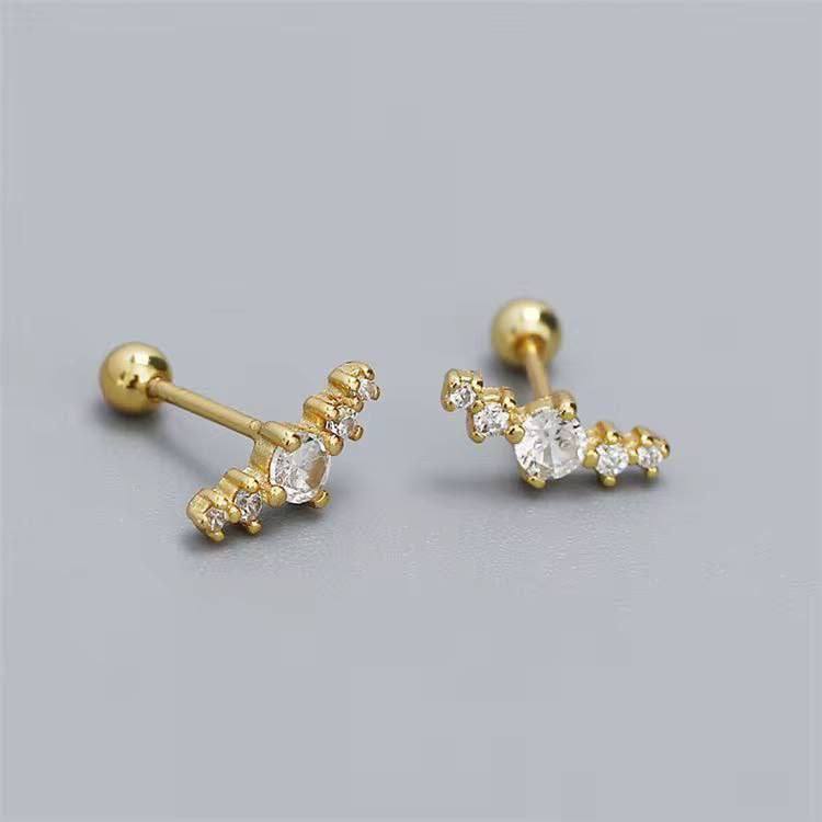 Gold Graduated Round Cluster Zircon Stone Stainless Steel Gold Plated Piercing