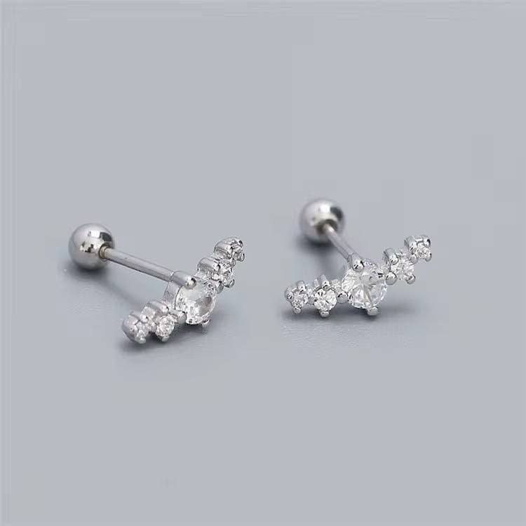 Silver Graduated Round Cluster Zircon Stone Stainless Steel Piercing