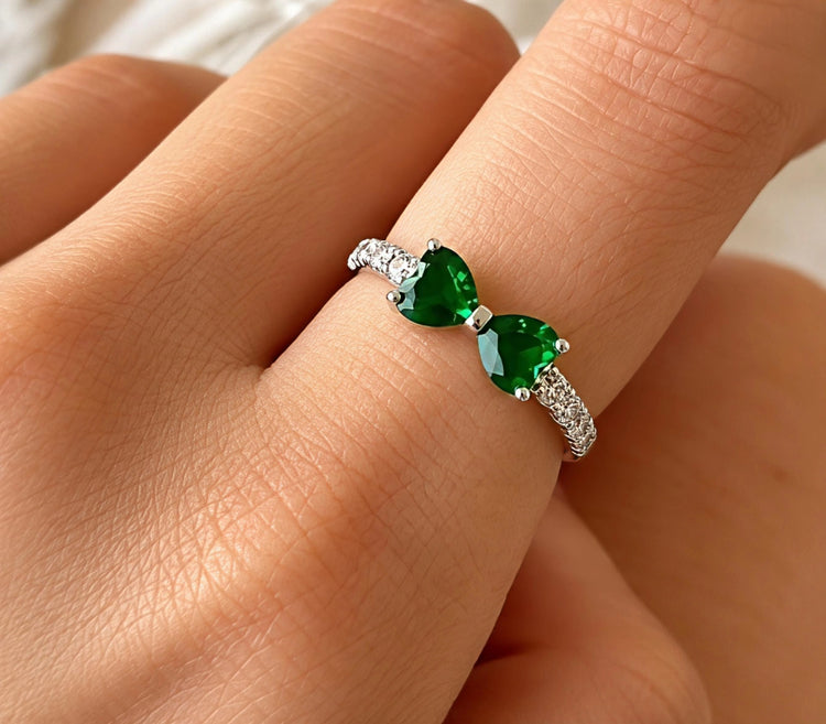 Green Bow Zircon Stone Stainless Steel Ring