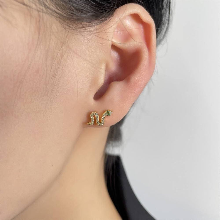Gold Green Eye Serpent Zircon Stone Stainless Steel Gold Plated Piercing