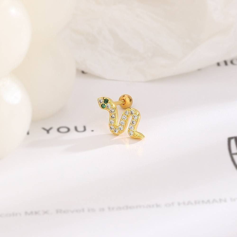 Gold Green Eye Serpent Zircon Stone Stainless Steel Gold Plated Piercing