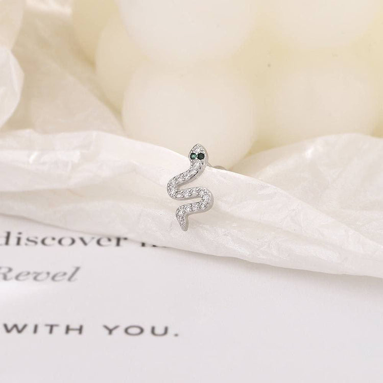 Silver Green Eye Serpent Zircon Stone Stainless Steel Piercing