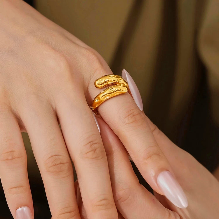 Hammered Wrap Stainless Steel Gold Plated Free Size Ring